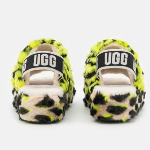 UGG FLUFF YEAH ANIMALIA - Platform sandals slides slippers KEY LIME SIZE 8 NEW!! - Picture 4 of 9